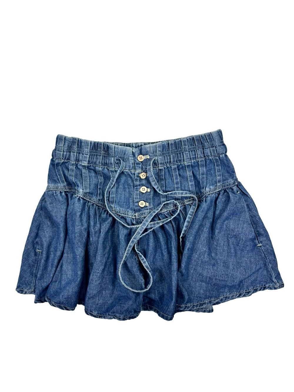 Altar'd State Chambray Denim Mini Skirt Medium Boho Peasant Flowy Button Front